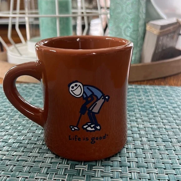 Life is Good Classic Diner Style Mug with Golfer - Picture 1 of 4